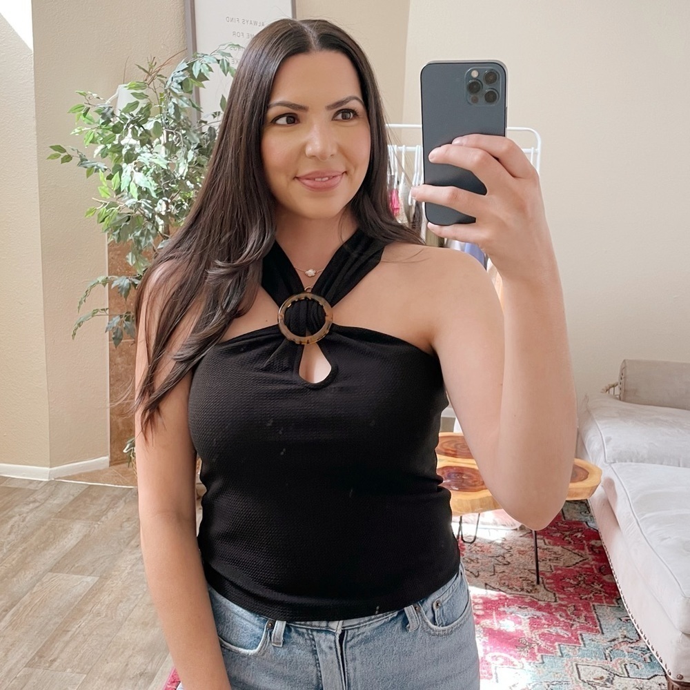 Express Black Sleeveless Halter Neck Tortoise Shell Top